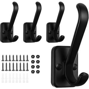 Coat Hooks Heavy Duty - Metal Wall Hooks Wall Mount with Concealed Screw Design Matte Black Hooks for Hanging Towel, Key, Robe, Scarf, Entryway Closet Mudroom Bathroom (4, Black)