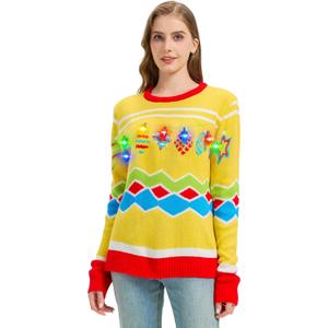 MGparty Ugly Christmas Sweater for Women 2025 Christmas Cute Light Up Sweaters Holiday Party Novelty Funny Pullover (Large, Yellow)