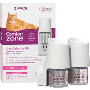 Comfort Zone Savings Kit: 2 Cat Calming Diffusers & 2 Refills; Cat Pheromones Help Anxiety; Reduce Stress, Urine Marking, Scratching