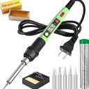 Soldering Iron Kit, 80W 110V LCD Digital Solder Iron Pen with Ceramic Heater, Portable Welding Tools with 5pcs Tips, Stand, Solders Wire, Sponge, Paste, for Metal,Electric Repairs, DIY, Green