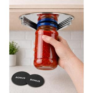 Under Cabinet Jar Opener for Seniors with Weak Hands, All Metal Easy Grip Lid Opener Under Cabinet for Arthritis Hands, Bonus 2 Rubber Jar Openers