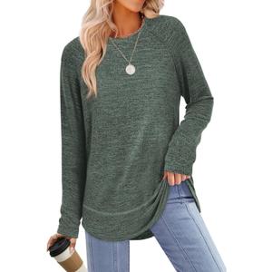 Sampeel Long Sleeve Shirts for Women Tunic Tops Loose Fit Dressy Crew Neck Pullover Sweaters Green XXL