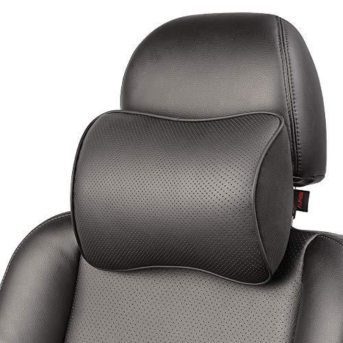 Aukee Car Headrest Pillow Memory Foam Car Neck Pillow with Adjustable Strap Soft Leather Headrest for Driving Home Office Black (1PC)