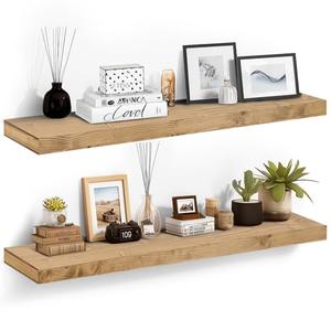 YLYHSST 48x6.8x2in Floating Shelf – Natural Oak Solid Wood Rustic Mounted Shelf – Heavy Duty Decorative Storage for Living Room, Kitchen, Bathroom, Bedroom