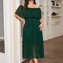 SCOMCHIC Womens Plus Size Formal Dresses Off Shoulder Lace White Bridesmaid Wedding Guest Evening Party Boho Maxi Dress (Green, XXXL)