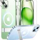 SPIDERCASE Magnetic for iPhone 15 Plus Case/iPhone 14 Plus Case, with 2 Pcs [Tempered Glass Screen Protector+Camera Lens Protector][Military Drop Protection] Kickstand Slim Thin Case,Clear