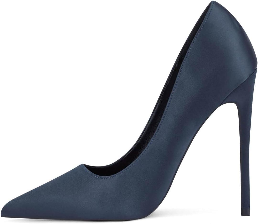 Elisabet Tang High Heels Womens Pointed Toe Heels Satin Pumps Stiletto Bridal Party Dress Evening Wedding Shoes for Woman Navy Blue, Size: 8.5