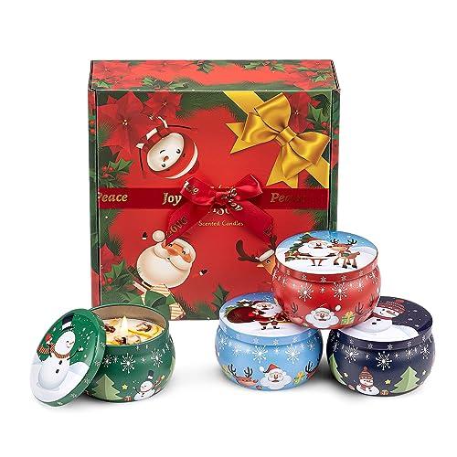 Christmas Scented Candles Gifts for Women 4 Pack, 4.4 oz Soy Aromatherapy Candles for Home Scented Decoration, Long Lasting Jar Candle Set for Her Birthday Gifts Christmas Gift for Christian Friends