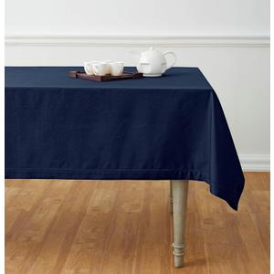 Solino Home Navy Blue Tablecloth 58 x 84 Inch - Cotton Linen Hemstitch Rectangular Tablecloth - Machine Washable Table Cloth for Fall, Autumn, Thanksgiving, Christmas, Holiday