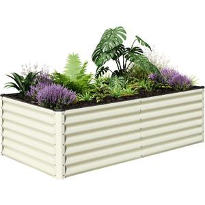 SnugNiture Galvanized Raised Garden Bed 8x4x2FT Outdoor Large Metal Planter Box Steel Kit for Planting Vegetables, Flowers, Beige White