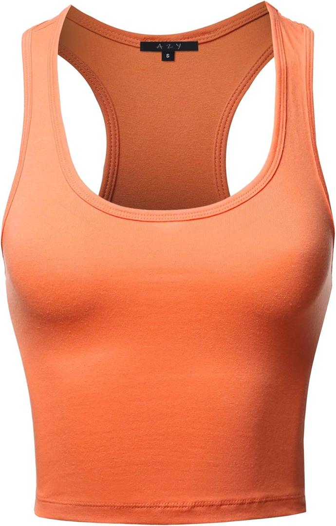 Women's Cotton Casual Scoop Neck Sleeveless Cropped Racerback Tank Tops (Large, Yawtkv0002 Deep Coral)