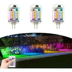 RGB T3 G4 Bi-pin LED Bulbs 12V Color Changing, G4 Halogen Bulb Replacement, Warm White+15 Multicolors and Dimmable on Remote Control, Weatherproof for Outdoor Low Voltage Landscape Lighting