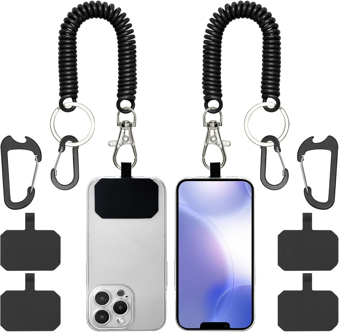 HOTEMIA Phone Tether Lanyard Anti Theft Strap with Carabiner - Anti-Drop Outdoor Accessory for Skiing, Hiking, Cycling, Fishing & Climbing - Fit Most Cell Phones (Black+Black)