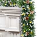 9 ft Prelit Christmas Garlands with 100 Lights Battery Operated Timer 8 Modes, Faux Snow-Kissed Pine Garland Christmas Decorations for Mantle, Stairs, Fireplace, with Pine Cones Dried Branches