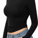 MANGOPOP Long Sleeve Shirts for Women Boat Neck Top Slim Fit T Shirt Tight Tops Tee (L)