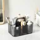 Multiuse Caddy Organizer with Handle, Portable Plastic Tote Bin - Art Craft, Stationary Pen Marker Crayons, Makeup Hair Supplies Storage - Bathroom, Classroom, Dorm, Office, Desk Holder - Clear Black