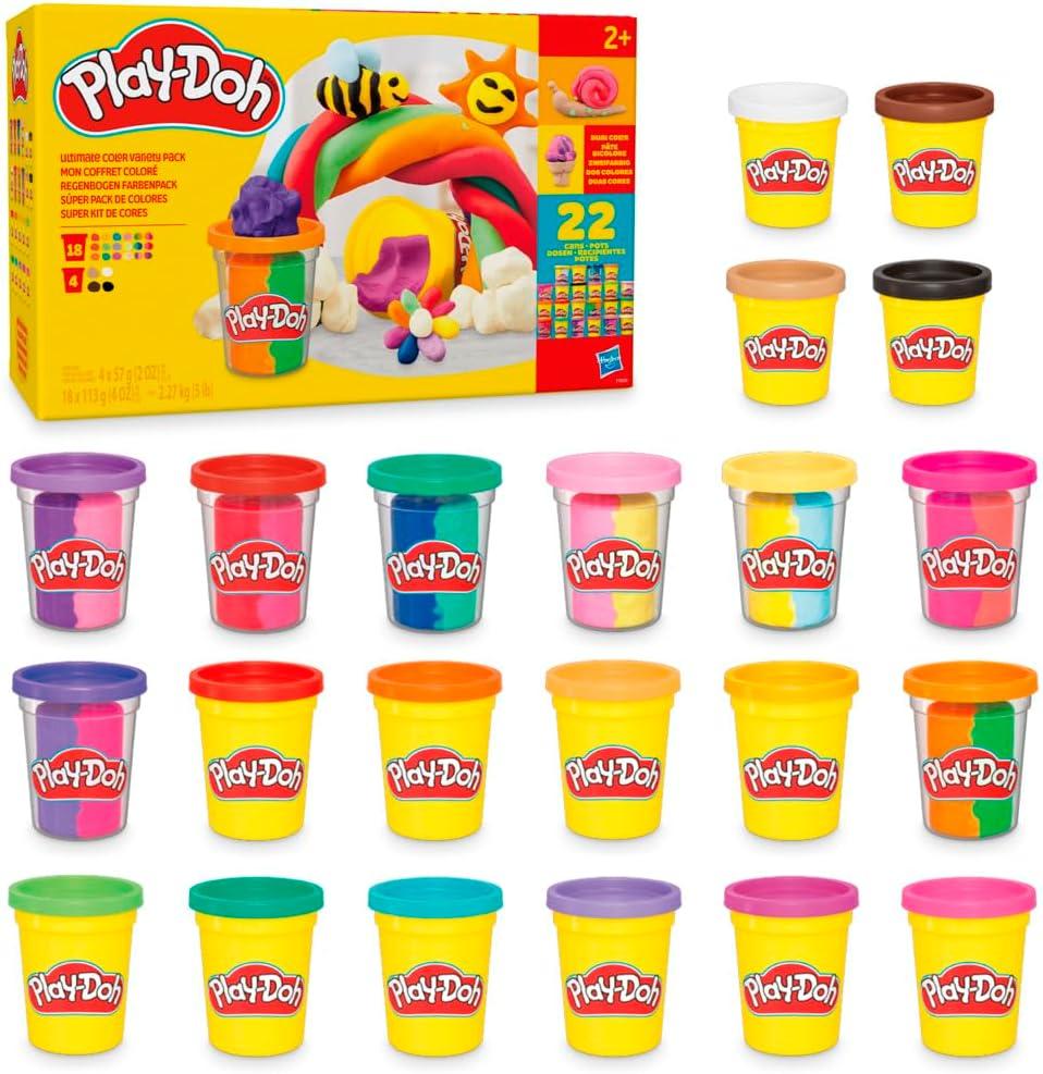 Play-Doh 22 Pack Ultimate Color Variety, Bulk Assorted Colors, 2 & 4 Ounce Modeling Compound Cans, Kids Arts & Crafts, Preschool Toys for 2 Year Old Girls & Boys & Up 