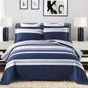 PERHOM King Size Quilt Navy Blue Striped Quilts King Size, 100% Cotton King Quilt with 2 Shams, Lightweight Soft Bedspreads/Coverlet/Bedding Set for All Season, 3 Pieces (King(98"x106"))