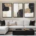 Framed Black and White Abstract Wall Art for Living Room, 3 Piece Large Canvas Modern Picture Artworks, Minimalist Black Gold Painting Prints for Dining Room Hallway Home Office Wall Decor, 24x36 Inch, 24" W x 36" H x 3Pcs