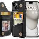 LOHASIC Wallet Case for iPhone 15 Plus, 5 Card Holder, Safe RFID Blocking, Vintage PU Leather Phone Cover for Men Women, Kickstand Flip Folio Portfolio, 6.7 Inch - Black