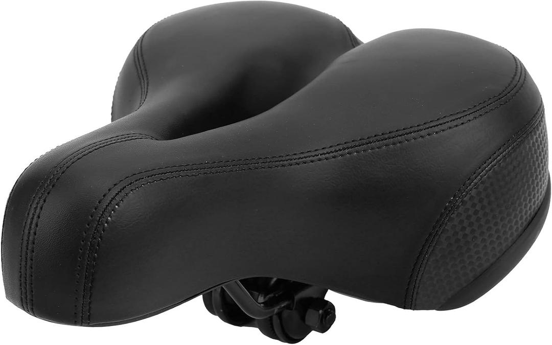 Mountain Bike Saddle, Comfortable Microfiber Leather Seat, Hollow Carved Spring Design, Reflective Decal Safety, Ventilation System, Wear Resistant (Black)