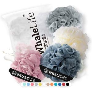 Loofah Sponge Bath Sponge for Women Men 4 Pack (Pink Blue Yellow Gray)