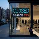 LED Open Closed Sign for Business, Waterproof Programmable Store Sign with Auto Timer, Clock Temperature Date Display, Scrolling Message Board for Shop Restaurant Barber