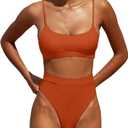 MELYUM High Waisted Bikini Sets for Women Two Piece Swimsuit Tummy Control Bathing Suit Cheeky Bottoms Push Up Top (Small,  Reddish Brown )