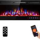 50" Electric Fireplace with Wi-Fi/Remote Control Wall Mounted and Recessed, Low Noise Fireplace with Timer, Touch Screen, Adjustable Flame Color and Speed, 750W/1500W, Log Set & Crystal