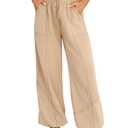 Bsubseach Women's Wide Leg Pants Drawstring High Waist Baggy Palazzo Pants Casual Lounge Trousers with Pockets Khaki (Beige, XXL)