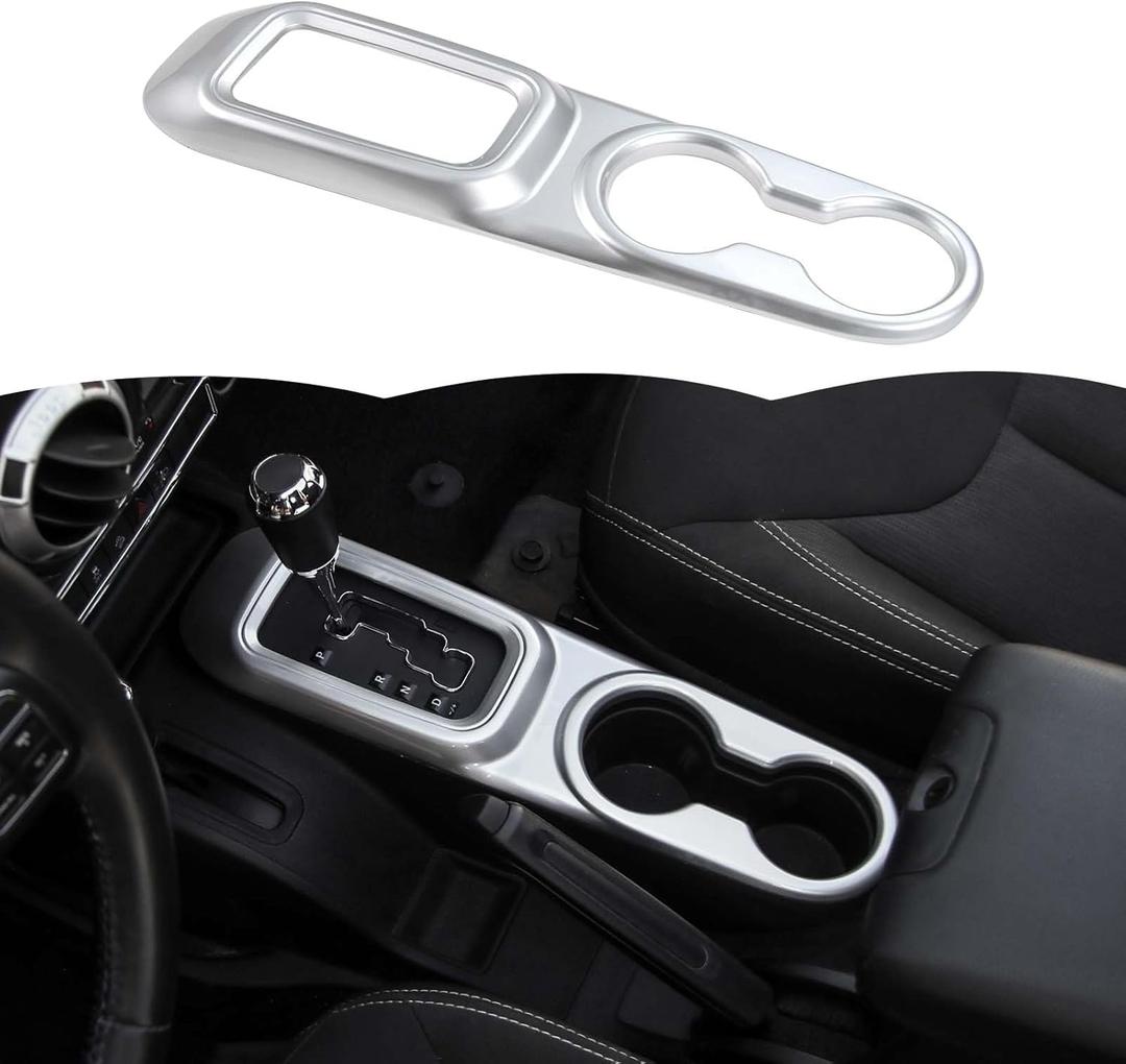 RT-TCZ Gear Shift Panel Trim Cover Cup Holder Trim Cover Decoration Interior Accessories Compatible with Jeep Wrangler JK JKU 2011-2017,Silver