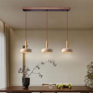 Japanese Pendant Lights Wabi-Sabi Natural Stone Shade Hanging Lamp Round Modern Wood Chandelier Bedroom Bedside Pendant Lamps Living Dining Room Table Kitchen Island Ceiling Hanging Lamp
