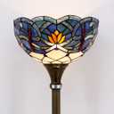 WERFACTORY Tiffany Floor Lamp Torchiere Blue Lotus Stained Glass Light