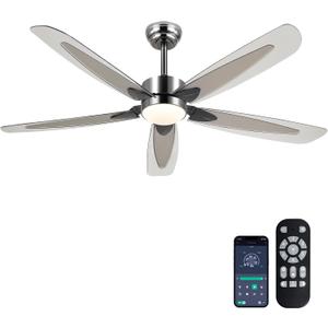 52" Ceiling Fans with Lights and Remote/APP, Outdoor Ceiling Fan with 5 ABS Blades and Reversible DC Motor, Black Modern Ceiling Fan with Light for Indoor, Living Room, Covered Patios