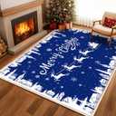 Dunzy Christmas Rug 5 x 7 ft Blue Snowflakes Merry Christmas Area Washable Rug Winter Village Xmas Non Slip Soft Indoor Decor for Kitchen Entryway Bathroom Bedroom Laundry Room