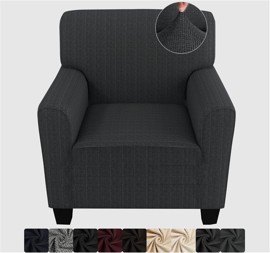 ZNSAYOTX Chair Slipcovers with Arms for Living Room High Stretchy Spandex Pet Friendly Armchair Machine Washable Furniture Protection Covers (Dark Grey, Chair) (Small, Dark Grey)