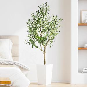 YOLEO Artificial Olive Tree 4FT Tall Faux Silk Plant for Home Office Indoor Decor Fake Olive Tree with Lifelike Olive Leaves