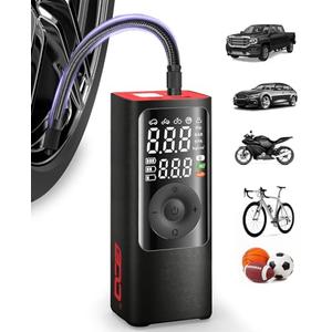 BDO Tire Inflator - Portable Air Compressor, 2.5X Faster 150PSI Cordless Tire Inflator, Tire Air Pump with Dual LCD Display, Auto-Shutoff, Air Compressor for Car, Motorcycle, Bike, Ball（Black）