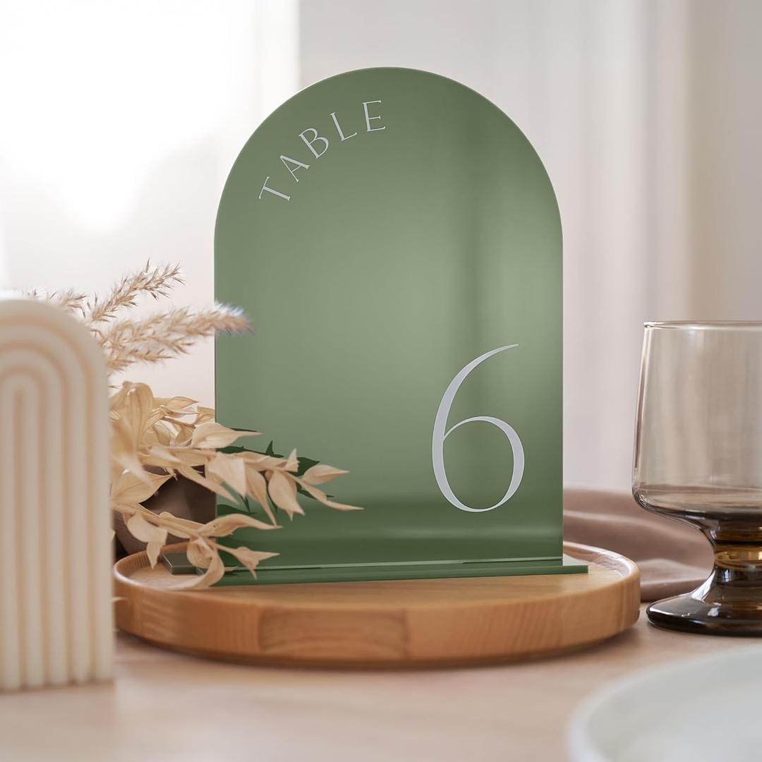 Beautiful Gold Wedding Table Numbers with Stands - Elegant Double Sided 5x7 inch Acrylic Signs Numbered 1-15 - The Perfect Decor for Your Wedding Reception Or Events (Green)