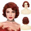 Red Finger Wave 1920s Wigs for Women Short Synthetic Hair Wig Cosplay Halloween Costume Flapper Wig(Brown Red)