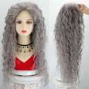 Fencca Long Curly Synthetic Wigs, Dark Grey Silver wigs for white women 26 Inch Heat Resistant Fiber Natural Wavy Style for Women, Daily Party Use