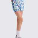 Girls 4'' High Waisted Biker Shorts, Stretchy Athletic Workout Running Shorts for Kids and Teens (Large, Blue Floral)