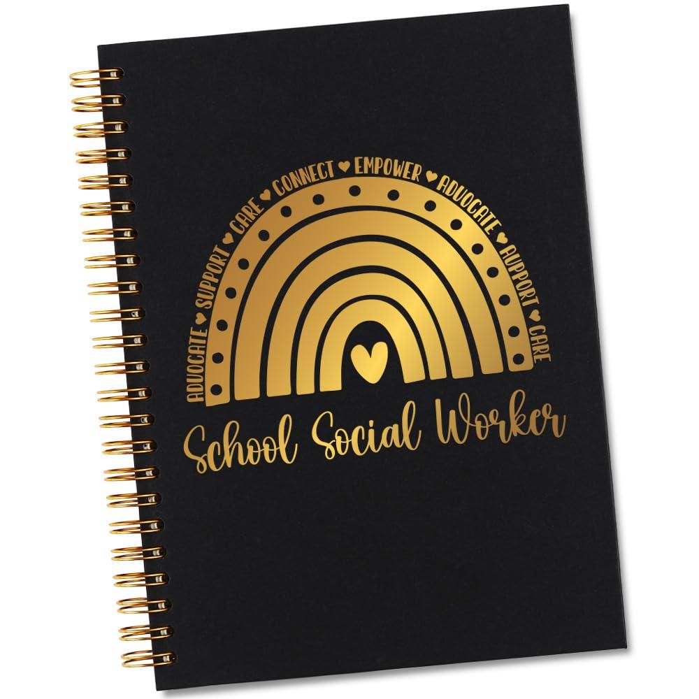 MFOMFO Thank You Gifts for School Social Worker, Inspirational School Social Worker Volunteers for Women, Office Meeting Notebook for Work, Encouragement Educator Staff Gold Spiral Notebooks-LTJ11