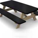 Ruisita 3 Piece Set Picnic Table Cover with Bench Covers Black Vinyl Fitted Picnic Table Covers with Elastic Edges Waterproof Rectangle Patio Tablecloth for Outdoor Camping, 72 Inches