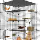 Large Cat Cage, Enclosures Indoor with Balcony, DIY Playpen Detachable Metal Wire Kennels Crate 3x3x4 Large Exercise Place Ideal for 1-3 Cats (Black)