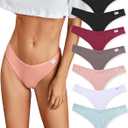 FINETOO 7 Pack Womens Thongs Underwear Cotton Breathable Low Rise Hipster Panties Sexy S-XL (Large)