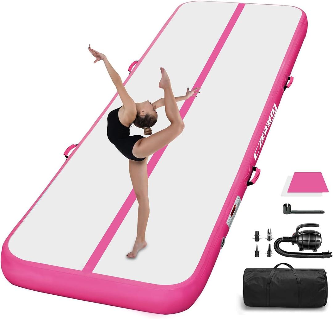 Air Mat Tumble Track, Gymnastics Mats Tumbling Track with Electric Air Pump for Home Use Cheerleading Training Kids Gym Yoga (10ftx3.3ftx4inch, Pink)