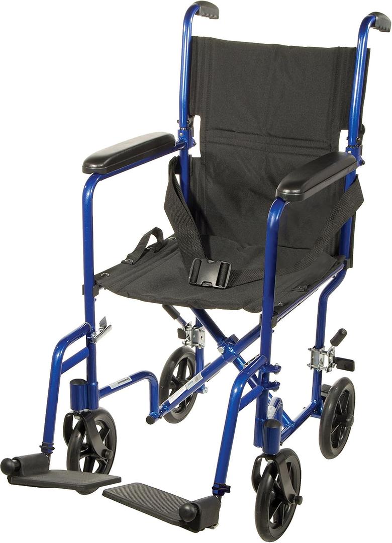 Drive Medical Deluxe Lightweight Aluminum Transport Wheelchair, Blue, 17"
