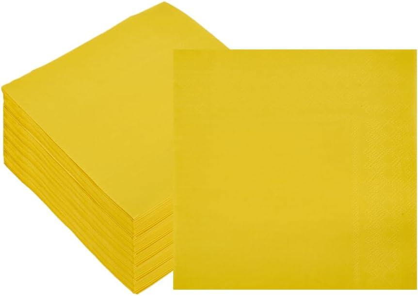 Ottin 100 Pcs Yellow Paper Dinner Napkins 6.5'' Disposable Luncheon Napkins for Birthday Wedding Party Everyday Used Engagement Retirement Bridal Shower