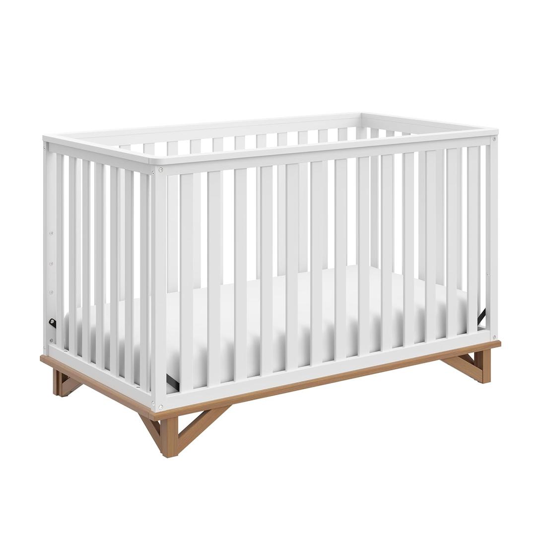 Storkcraft Santa Monica 5-in-1 Convertible Crib (White with Vintage Driftwood)  GREENGUARD Gold Certified, Modern Design, Two-Tone Baby Crib, Converts to Toddler Bed, Daybed and Full-Size Bed